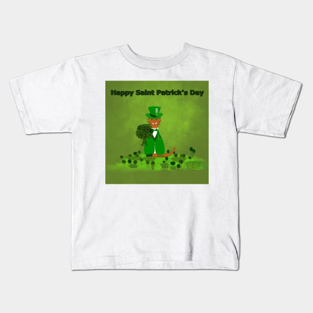 Children's Art Oliver The Otter Picking Shamrocks Kids T-Shirt by ButterflyInTheAttic